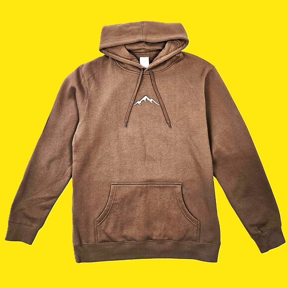 Brown Embroidered Mountain Peak Ski Club Hoodie Size Large NEW - Picture 1 of 5